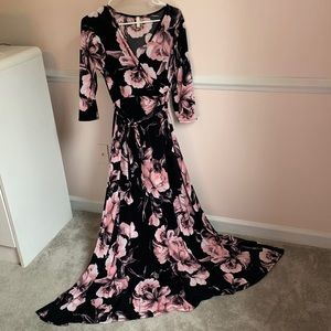 PinkBlush black and pink floral maxi with tie